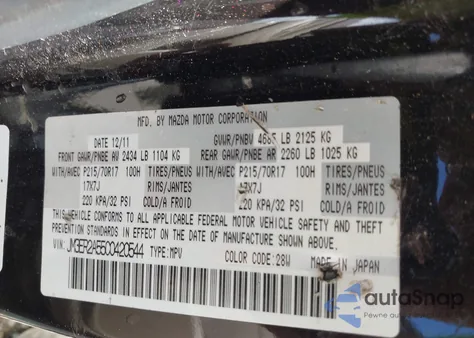 2012 Mazda Cx-7 I Sv from USA, damaged, VIN JM3ER2A55C0420544